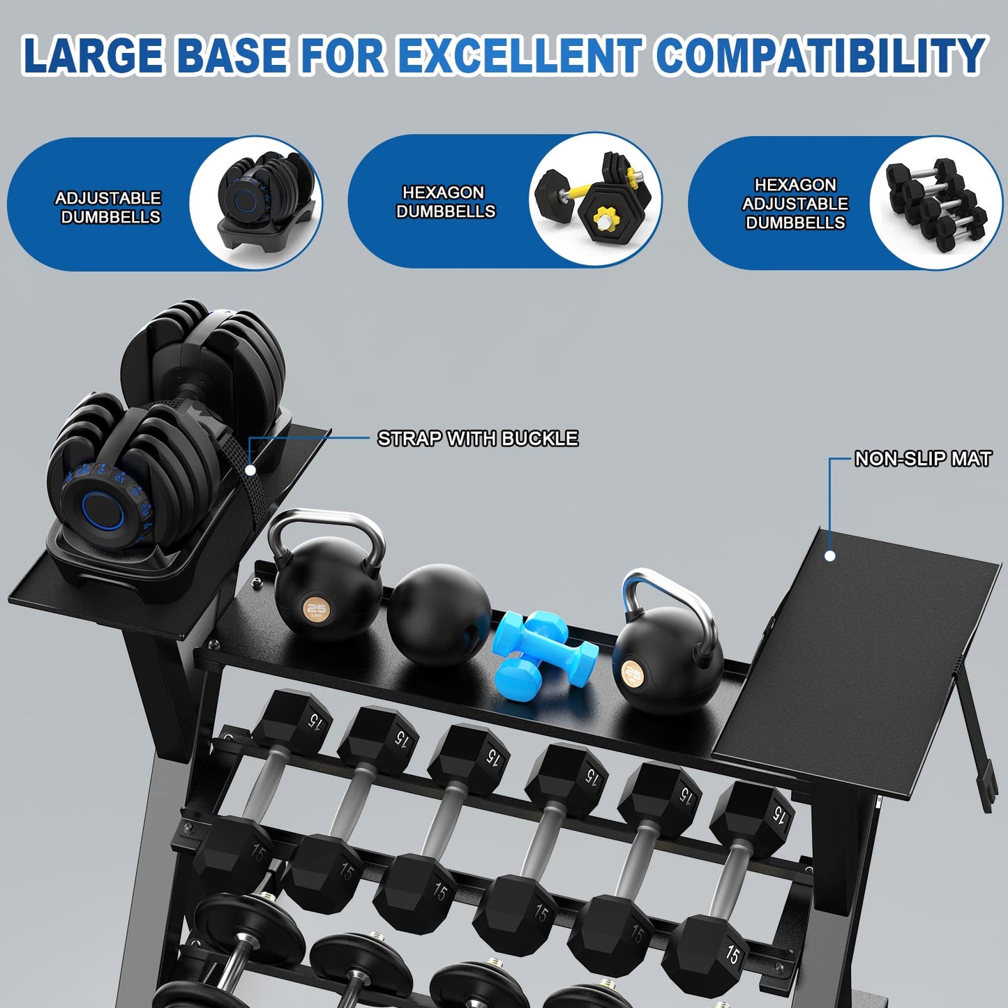 BEKING Dumbbell Rack, 4 Tier Weight Storage Rack for Dumbbells, Kettlebells, Adjustable Dumbbell Stand Multilevel Free Weight Organizer for Home Gym Fitness