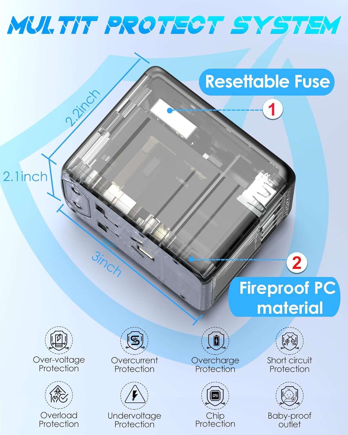 URJD 6.0A 30W 5 2500W 110V 220V 200+ Countries Universal Travel Adapter, USB C/A Ports + AC Outlets, International