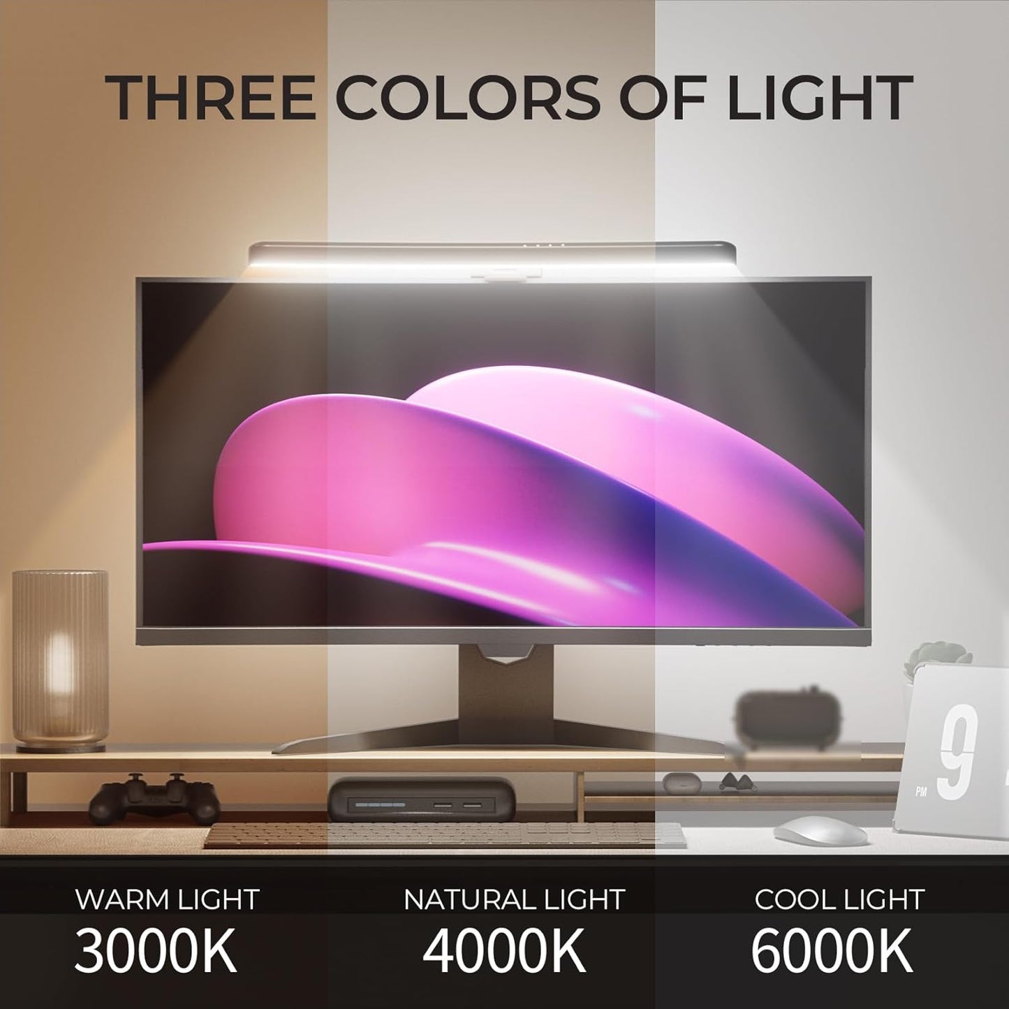 1500 mm Monitor Light Bar Curved, RGB Backlight, Computer Screen Lamp for Eye Care, Dual Light Mode with Touch Control