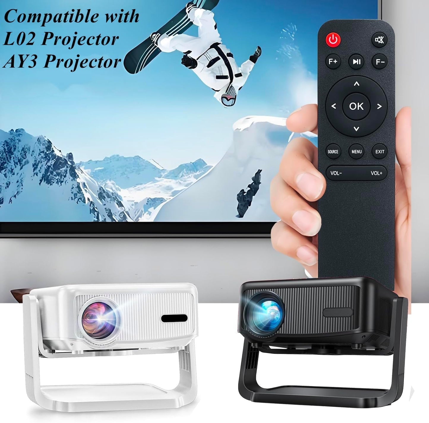 AOERUOW L02,Salange P90A,ONOAYO AY3 Replacement Remote Control Compatible with Lisowod Portable Mini Movie Projectors