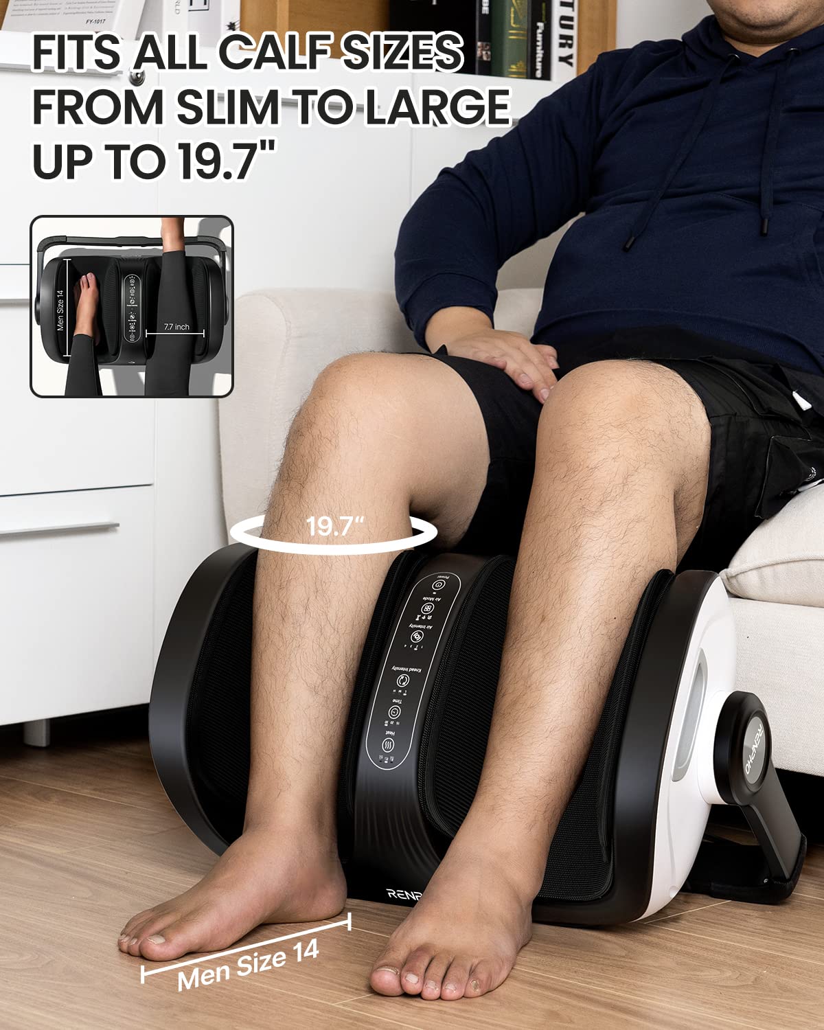 RENPHO 4-in-1 Shiatsu Foot Massager with Heat, Foot and Calf Massager, Father Day Gifts for Husband Men Dad, FSA Eligible Items Only List, Deep Kneading Massage for Plantar Fasciitis Relief, Size 14