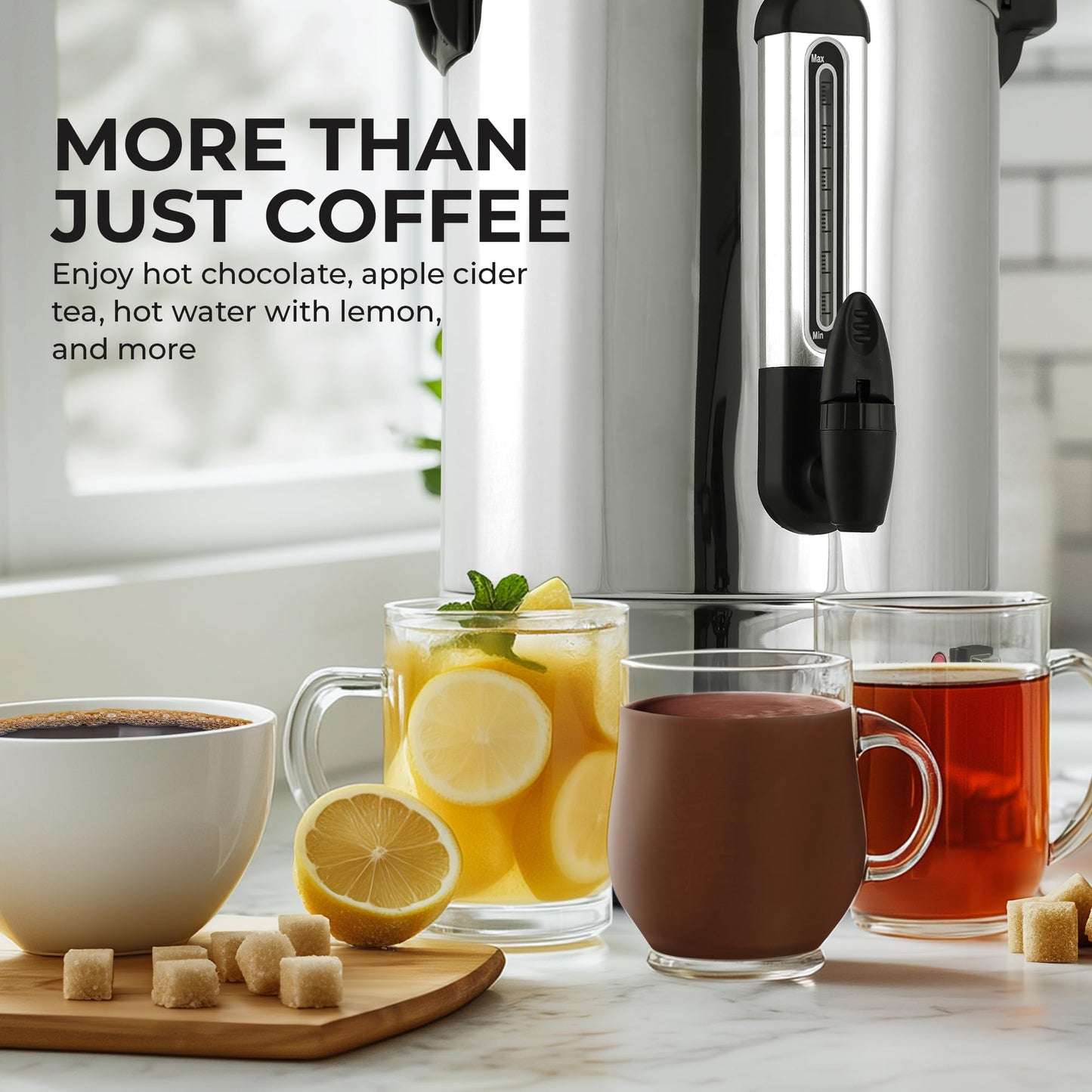 Zulay Kitchen 50 Cups Commercial Grade Coffee Maker Hot Water Urn - Percolator With Double-Wall Stainless Steel, Quick Brew, Stays Hot for Tea & Beverage at Events & Catering - Silver