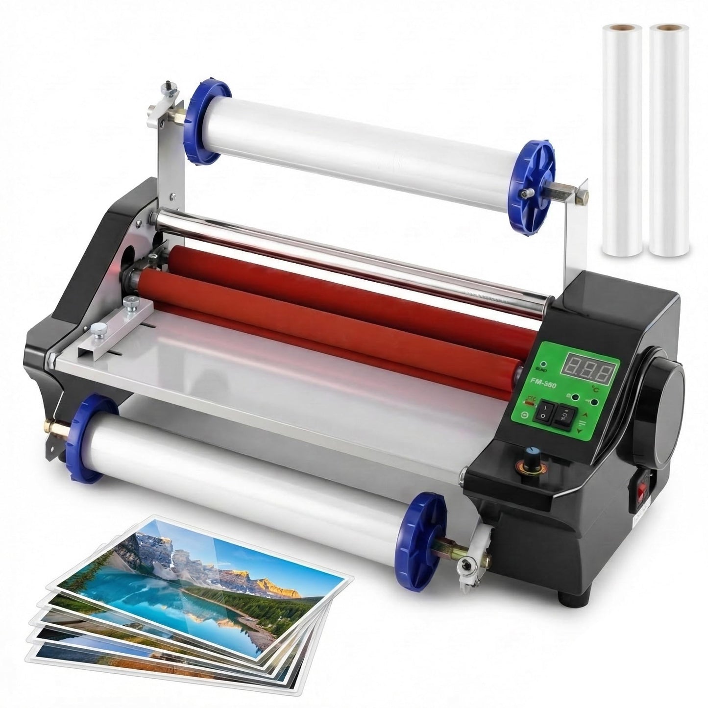 MXBAOHENG 13.78” Laminating Machine with 2 Rolls of Film, 110V Hot Cold Roll Laminator with Adjustable Speed Function, A3/A4 Digital Display Electric Laminator, Single- & Double-Sided Lamination