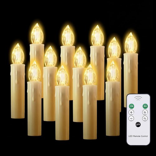 JOSU Flameless LED Taper Candles - 12Pcs Battery Operated with Remote Timer | Warm White for Home Decor