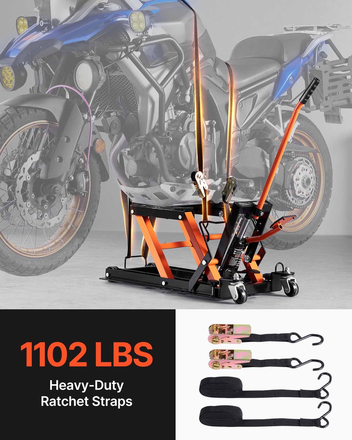 VEVOR Hydraulic Motorcycle Lift Jack 1500 LBS Capacity ATV Scissor Lift Jack Portable Motorcycle Lift Table with 4 Wheels Hydraulic Foot-Operated Hoist Stand for Motorcycle ATV UTV Powersports