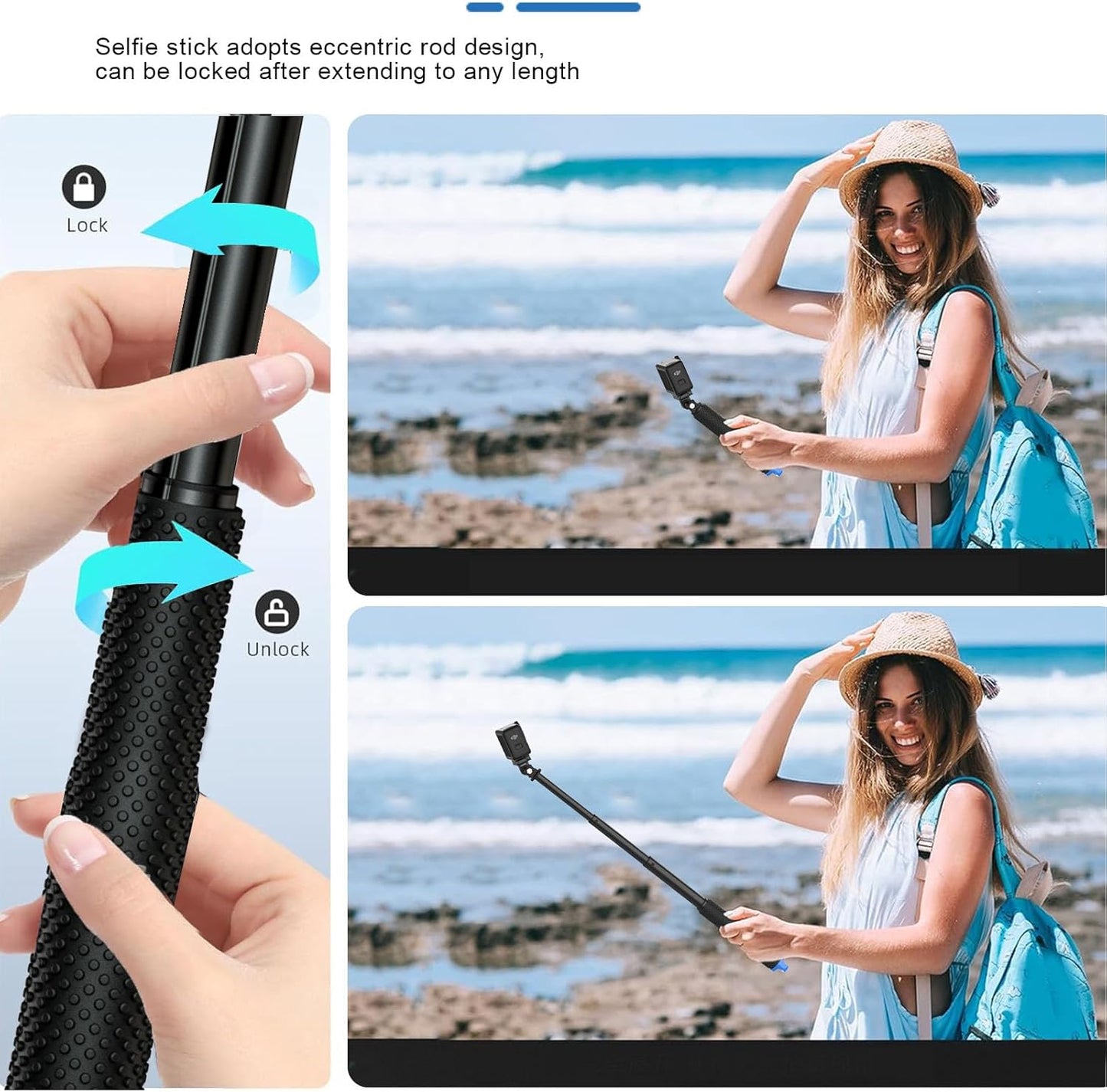 Dpofirs 4 Extendable Action Camera Selfie Stick, Section Telescoping Monopod with Adjustable Locking and Rubber Grip