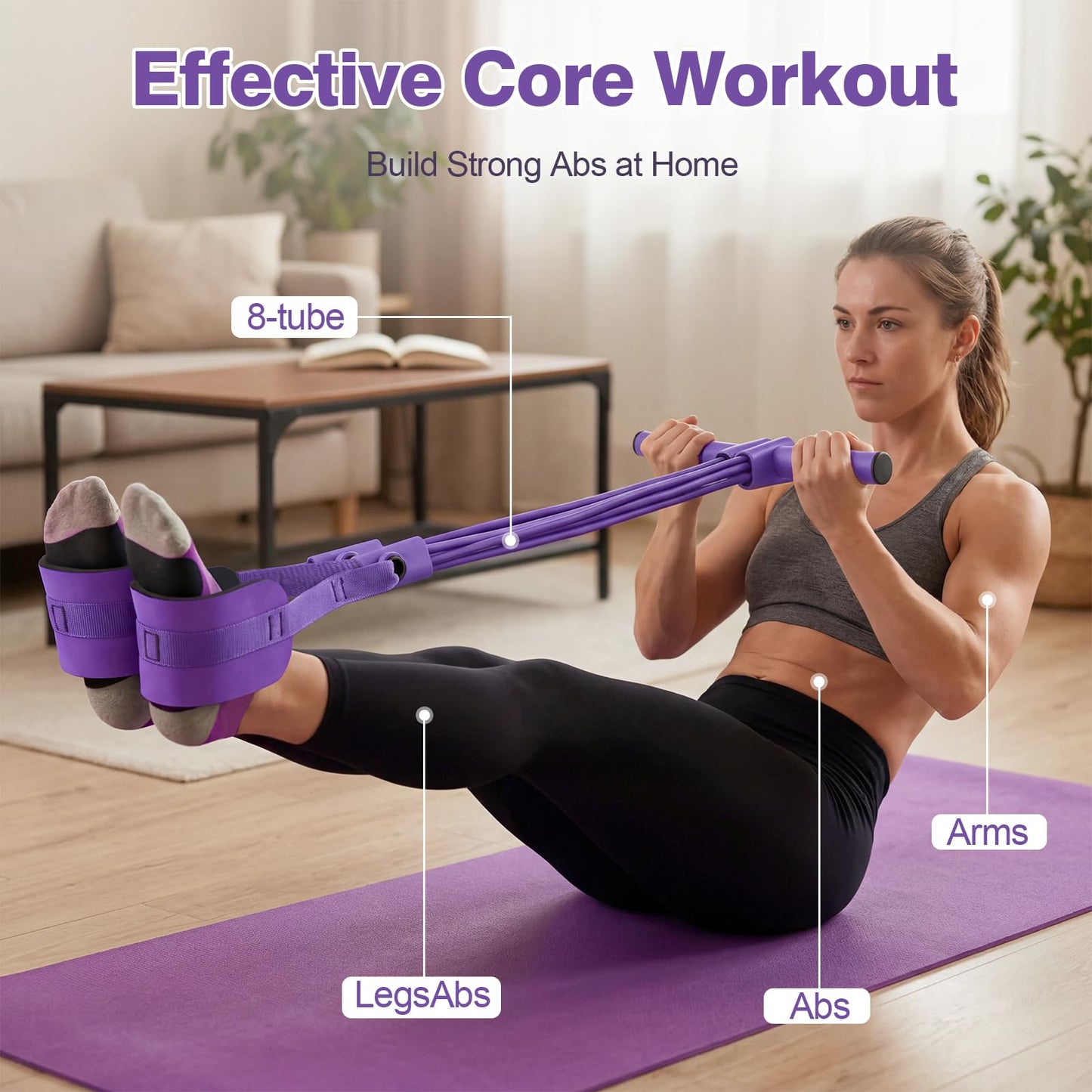 Upgraded Resistance Bands with Handles, 8-Tube Multifunctional Exercise Bands for Full Body Workout, Strength Training Bands for Arms, Legs, Abs & Home Gym