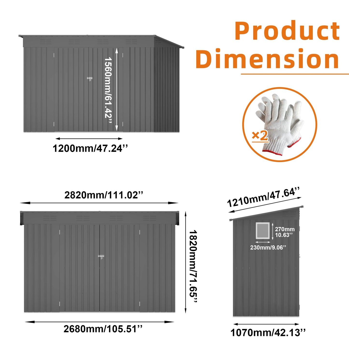 Outdoor Metal Storage Shed, Galvanized Steel Garden Shed with Sloped Roof & Vents, Waterproof Rust-Resistant Backyard Tool Shed for Patio Lawn Garden Trash Can Storage, Easy Assembly