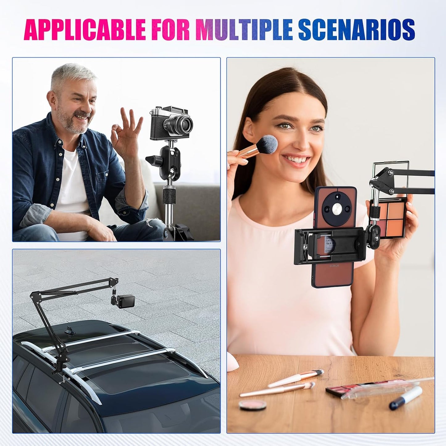 ellrkr 30" 360 1/4" 5/8" Magic Arm Holder w Clamp - Overhead Phone Mount for Desk, Smooth & Thread Webcam Stand