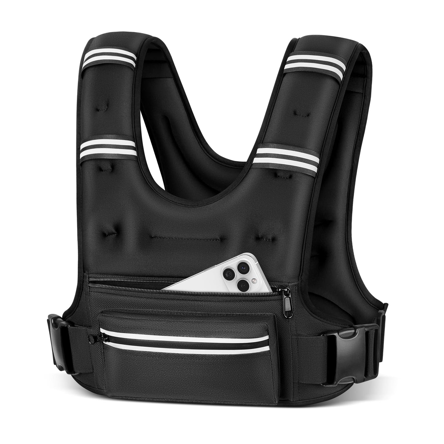 Mieakvool Weighted Vests for Women Men, 8 12 16 20 lb Weighted Vest with Storage Pockets, Rucking Vest with Reflective Stripe, Adjustable Straps Weight Vest for Running, Walking, Workout, Training