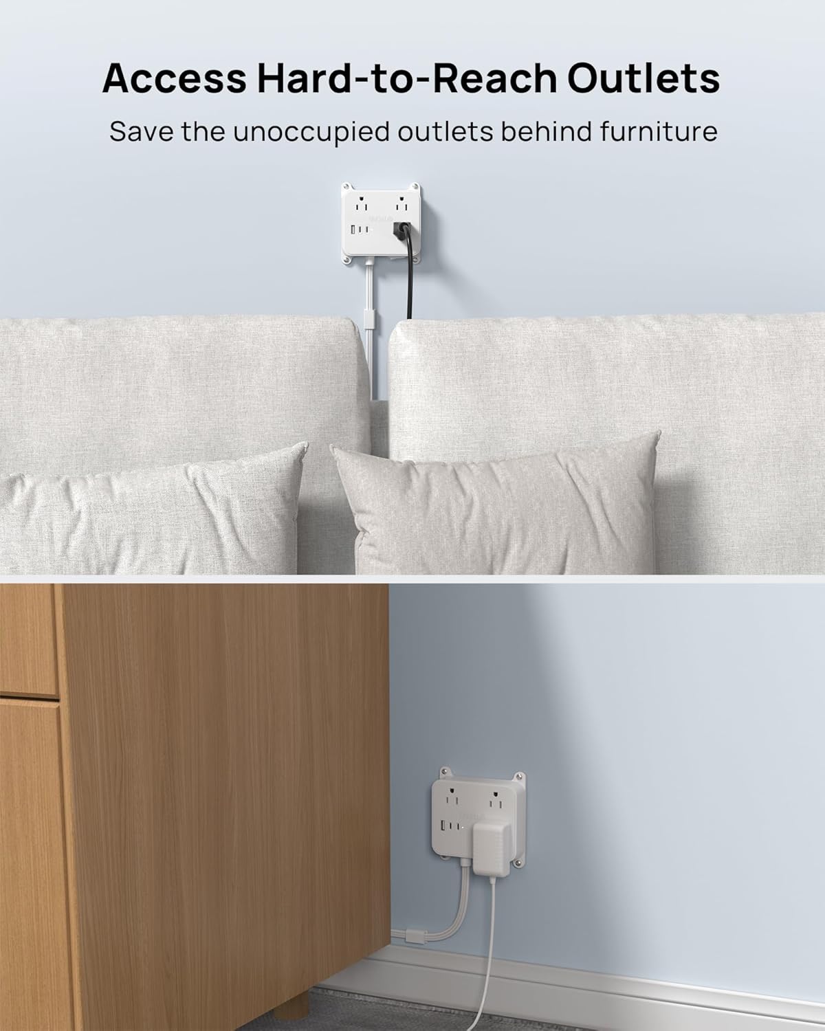 TROND 360 1.5FT 3 2 Rotating Plug Outlet Extender, Short Extension Cord, AC Electrical Extendable Outlet with USB C