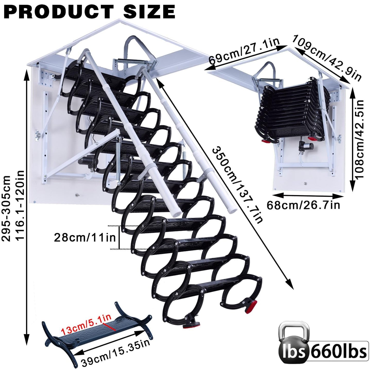 9.8ft Electirc Attic Ceiling Ladder, Pull Down Attics Ladder with Handrails, Folding Retractable Loft Ladders, Invisible Telescoping Attic Stairs, Extension Steps Staircase for Garage, Home, Basement