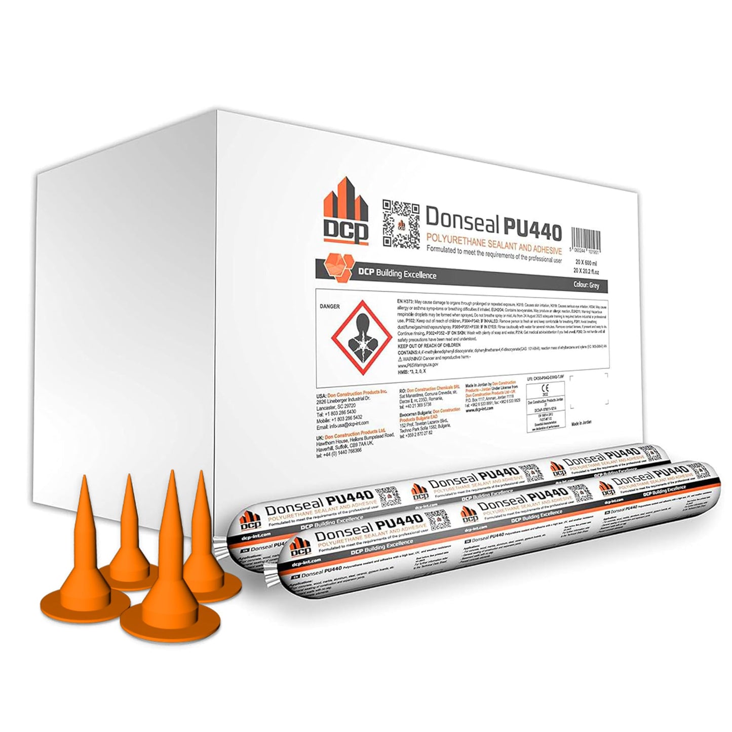DCP Donseal PU440 Polyurethane Sealant for Concrete, Sidewalk 20 Pack with 20 Nozzles – Expansion Joint Filler, Non-Sag Caulk for Foundation, Walls, Sausage, 20.2 fl oz – Grey, Box of 20