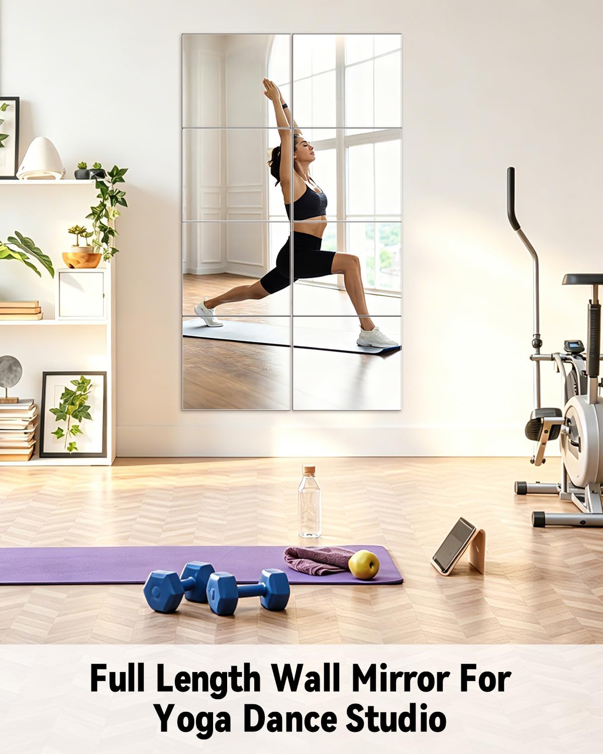 Home Gym Mirrors 12 Inch x 12Pcs Full Length Mirror Tiles Acrylic Unbreakable Wall Mounted Mirror Frameless Full Length for Home Gym, Bedroom, Door