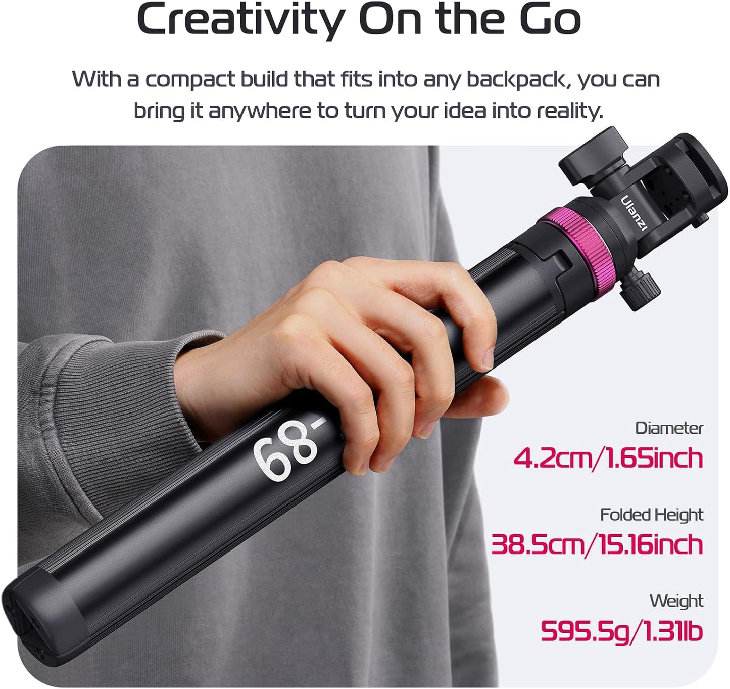 ULANZI MT-89 82" 1/4" 2.2LBS Extendable Tripod Aluminum, Portable Adjustable Light Stand with Screw Quick Release