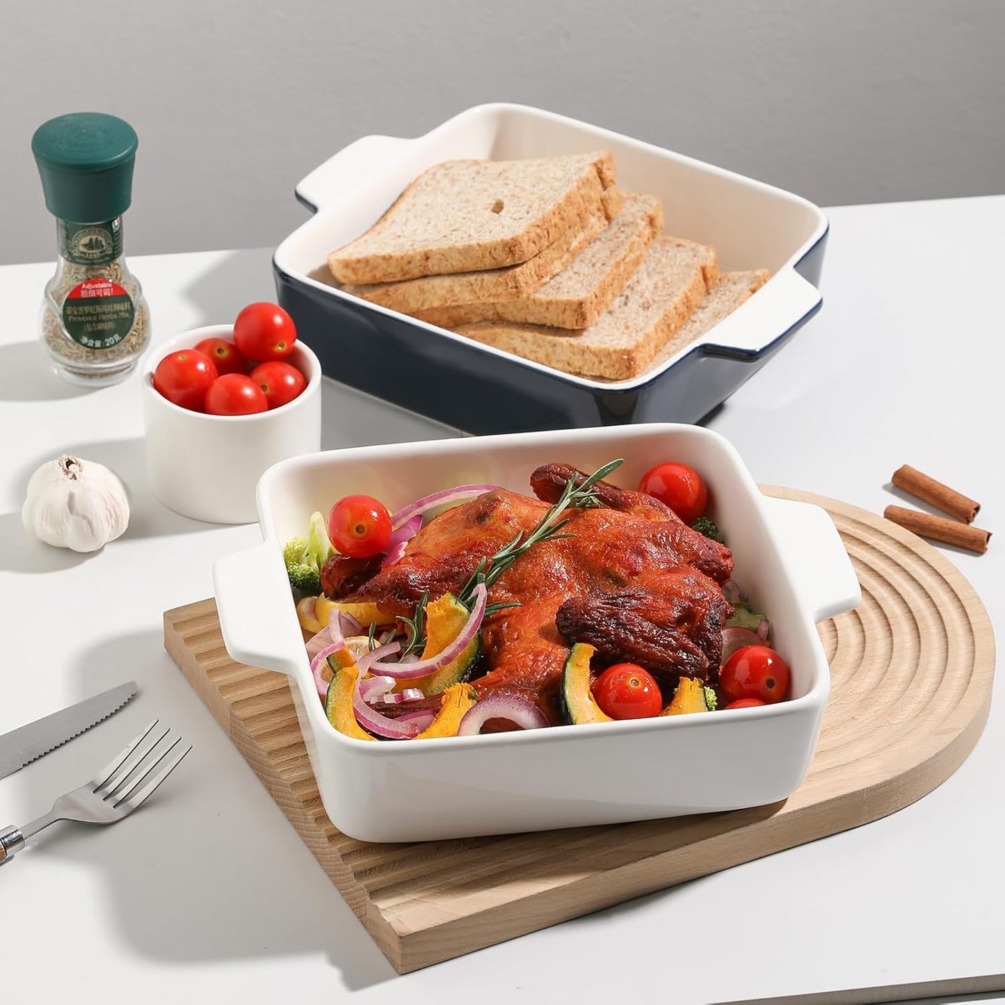 Sweejar Ceramic Baking Dish - 8 x 8 Square Bakeware with Double Handles for Casserole & Lasagna | Navy