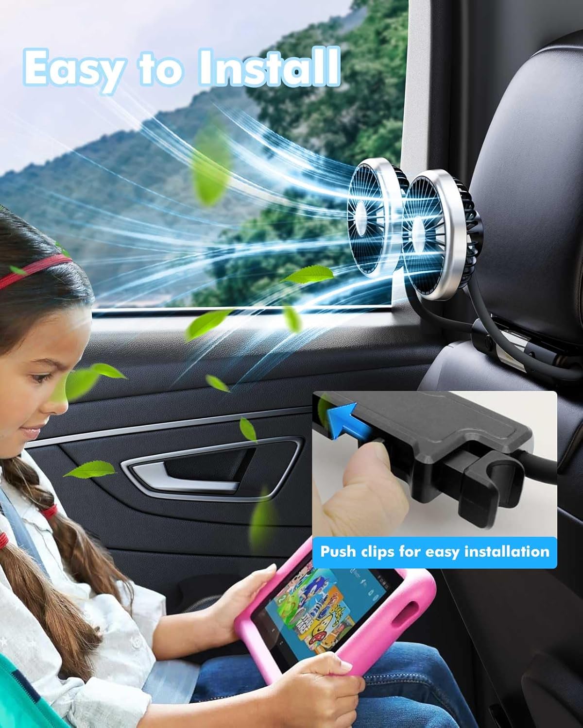 3 360 Hose Car Fan for Backseat Kids with Led Lights - USB Car Seat Fans for Baby - Independent Control Speeds Degree