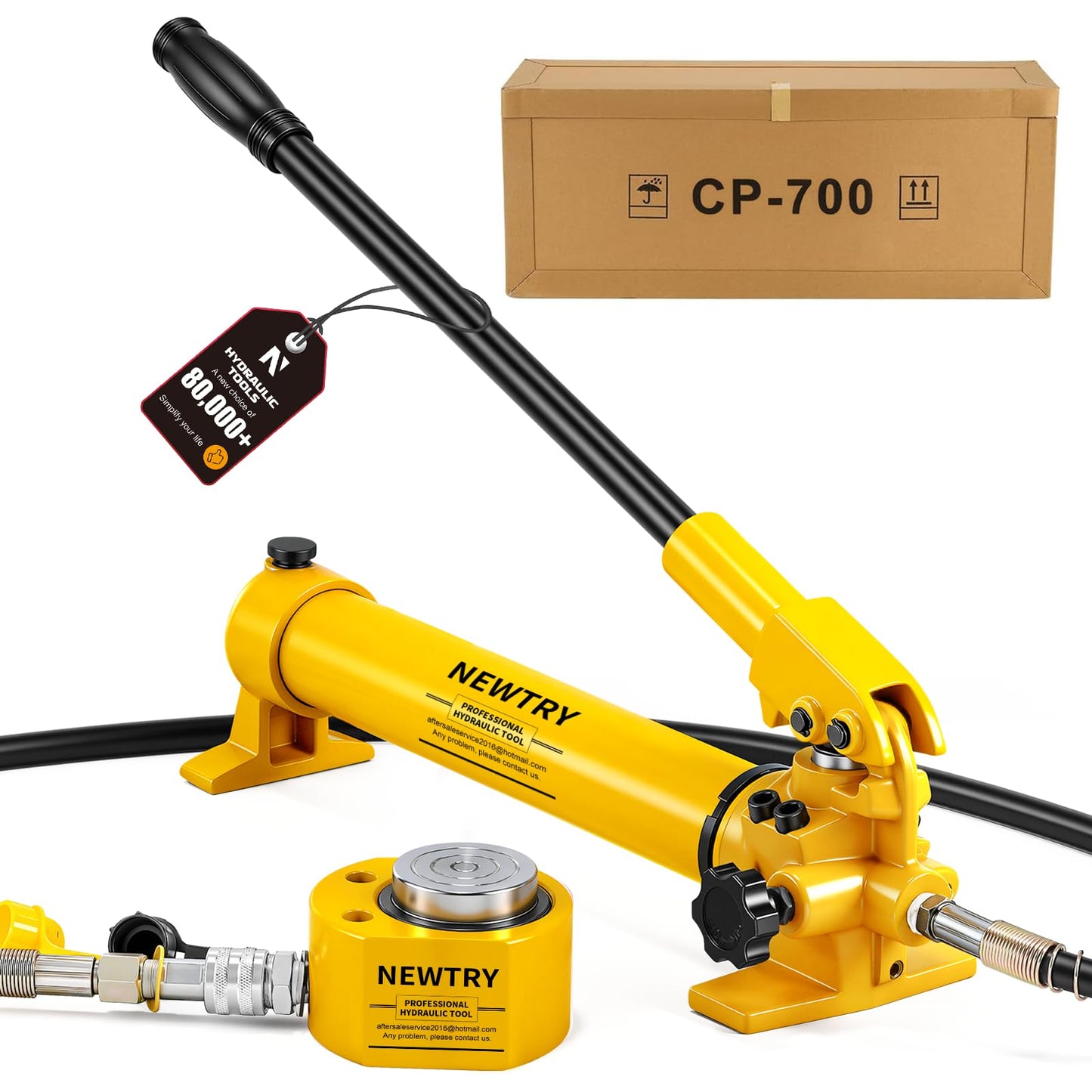 NEWTRY 30 ton Hydraulic Ram Jack + CP-700 Hydraulic Hand Pump Low Profile Porta Power Kit Single Section Mini Jack 0.55’’ Stroke Industrial Hydraulic Cylinder
