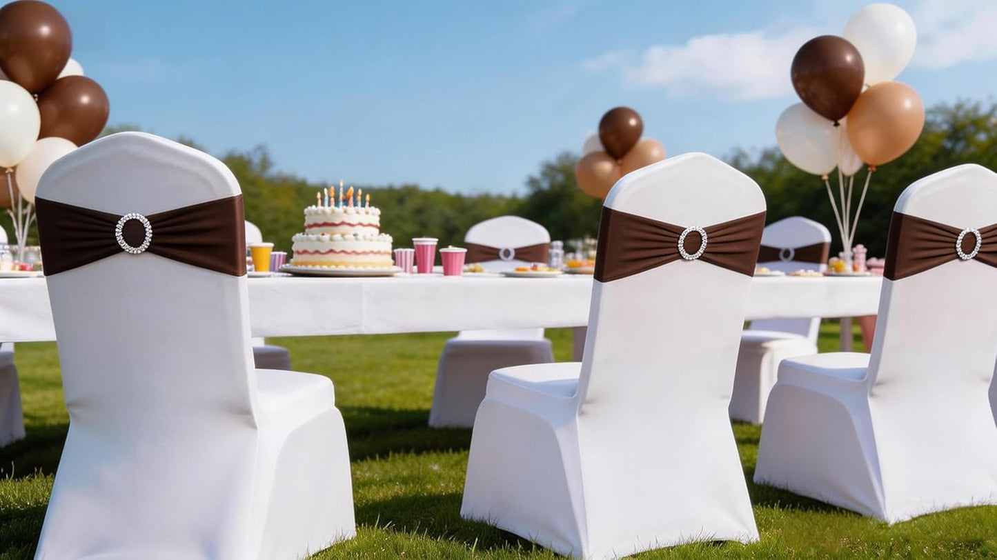 Skiennix Spandex Chair Sashes - Pack of 50 Chocolate Brown Wedding & Party Decorations