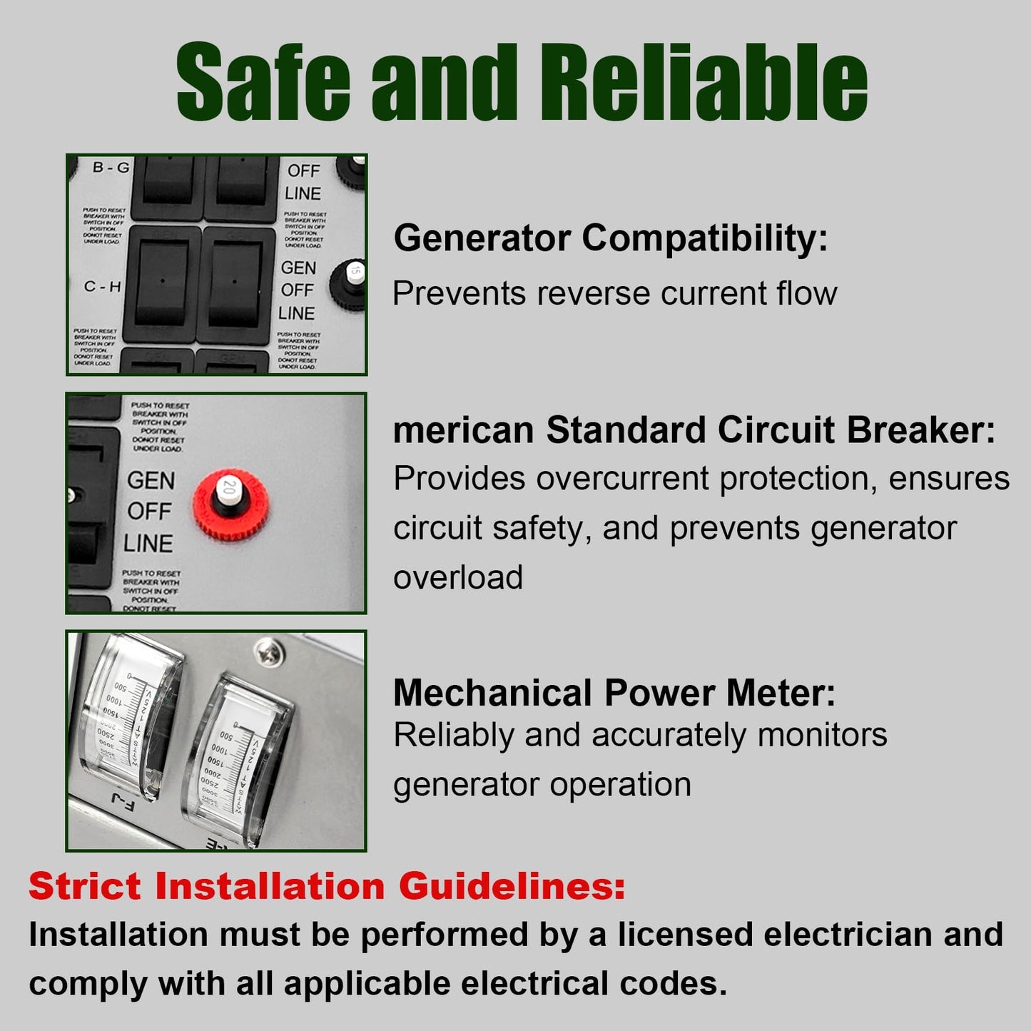 31410CRK 30 Amp 10-Circuit Generator Transfer Switch Kit 7500 Watts Replacement for Pro/Tran Include Weatherproof Inlet Box,18 Feet Hose,watt Meters,for Residential & Commercial Use 120V