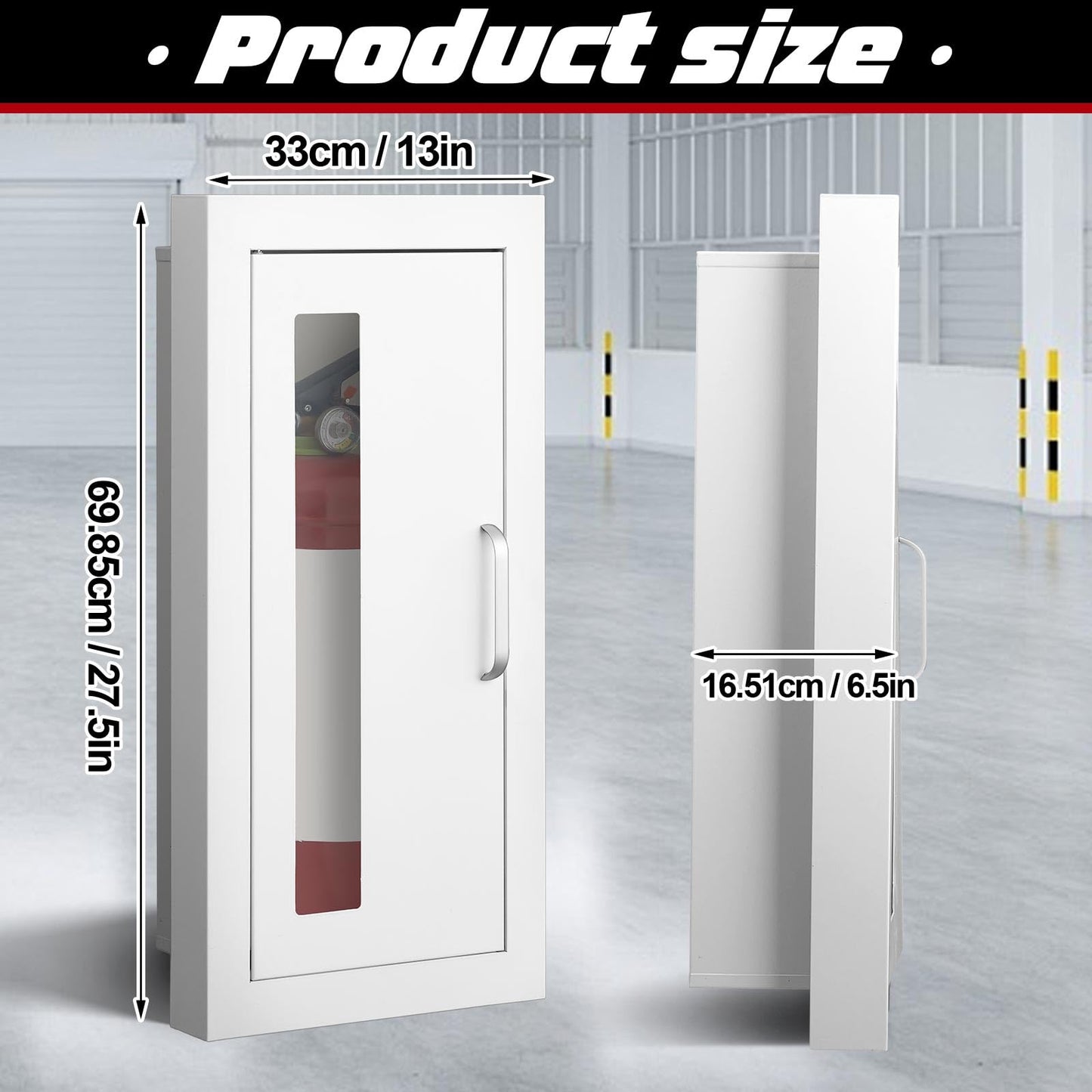 Zonon 2 Pcs Semi Recessed Fire Extinguisher Cabinet Industrial Architectural Wall Cabinet, Door with Handle Version for 10 Pound Dry Chemical Fire Extinguisher White