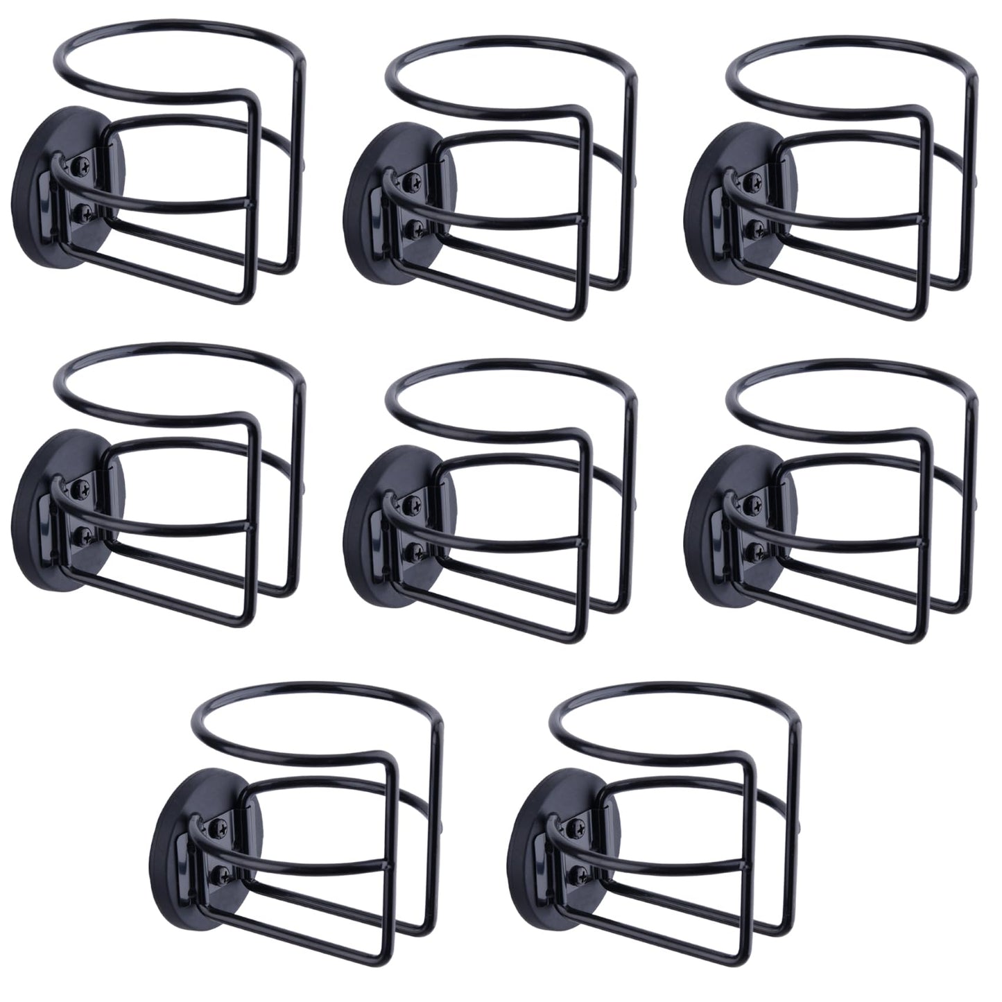 8 Pack Magnetic Cup Holder with 2 Screws Mount, Full Covered Bus Tractor Cup Holder, Magnet Bottle Drink Holder, Black