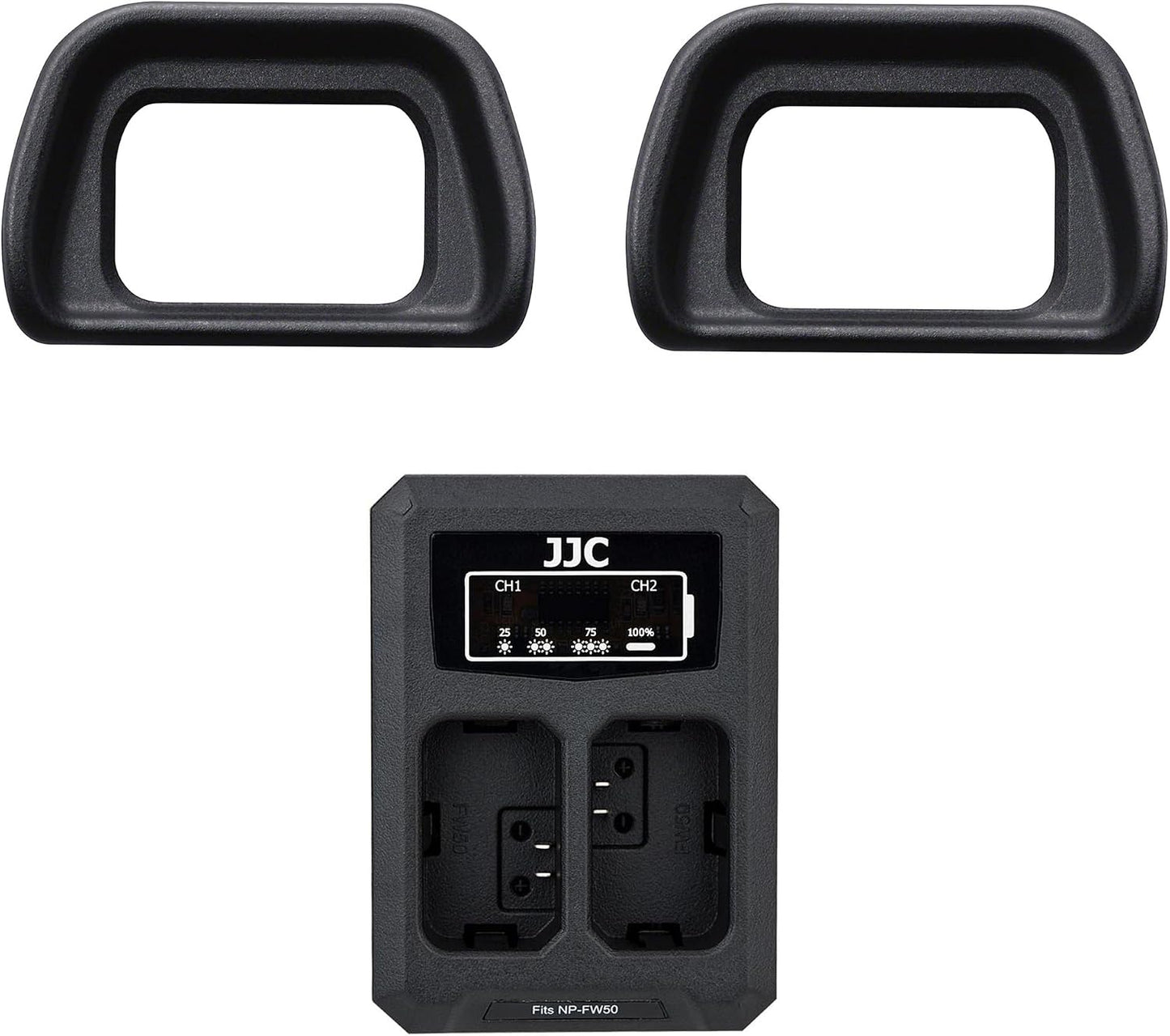 JJC 2-Pack FDA-EP10 A6000 A6100 A6300 NEX-7 NEX-6 Eyecup Eyepiece Viewfinder & Battery Charger for Sony Cameras