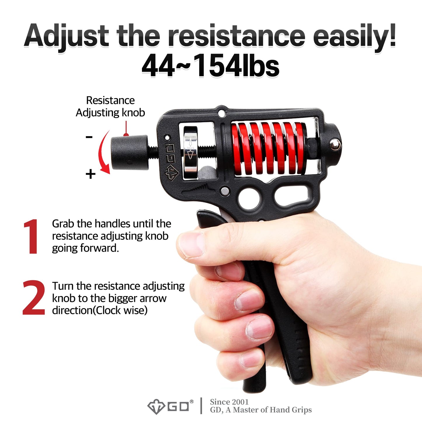 GD GRIP ULTRA 70 (44~154 lb) Hand Grip Strengthener, Adjustable Hand Strength Trainer Hand Gripper Wrist Forearm Trainer Arm wrestling Exerciser for Athlets