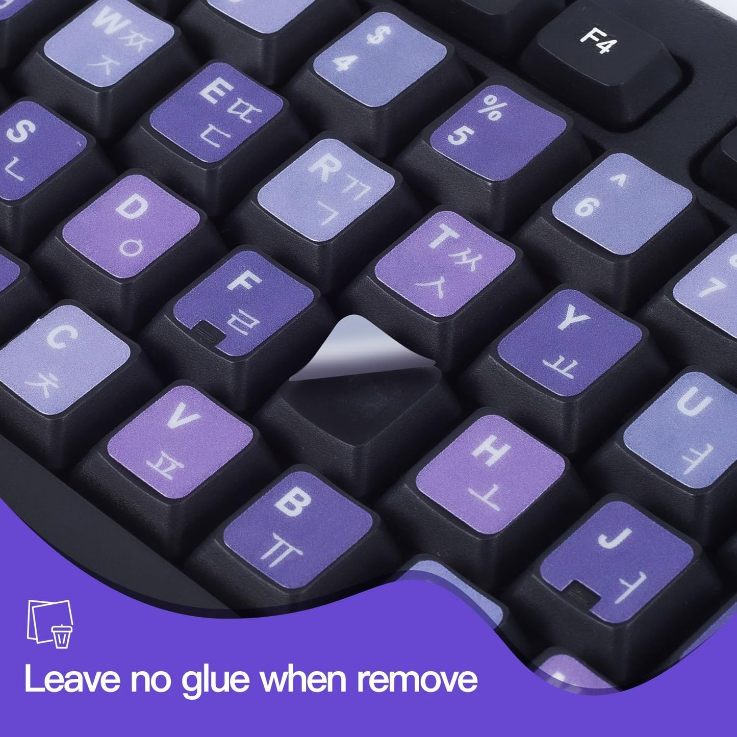 2Pack Korean Keyboard Stickers, Korean-English Keyboard Sticker on Purple Background with White Lettering, Korean