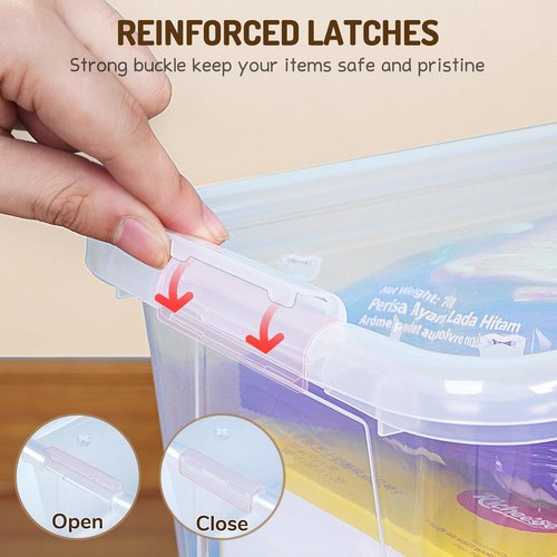 GAMENOTE 6 Quart Storage Bins - Transparent Plastic Latching Boxes for Kids' Toys & Crafts | Stackable Design
