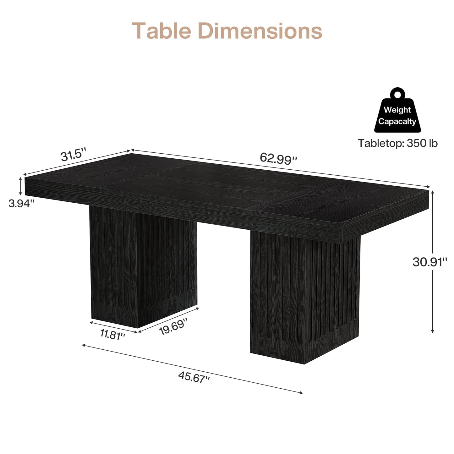 Tribesigns 63 Inch Executive Desk, Modern Office Computer Desk with Double Pedestal, Simple Study Writing Table Business Furniture for Home Office, Black