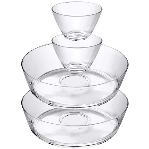 Amazing Abby - Charlie - 2-Pack Plastic Chip and Dip Bowl, Clear Serving Platter, Unbreakable Party Appetizer Tray, BPA-Free, Dishwasher-Safe, Great for Chips, Salsa, Veggies, Snacks, and More
