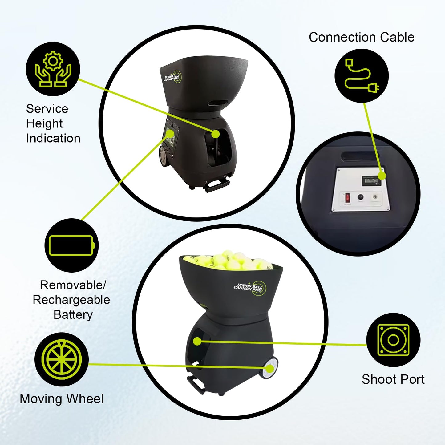PMT Medical Tennis Ball Cannon Pro: Portable Tennis Ball Machine (48lbs) - Dual Motor for Top Spin and Backspin | Up to 120 Balls, Max Speed 80MPH | 6 Hours Playtime with Rechargeable Lithium Battery