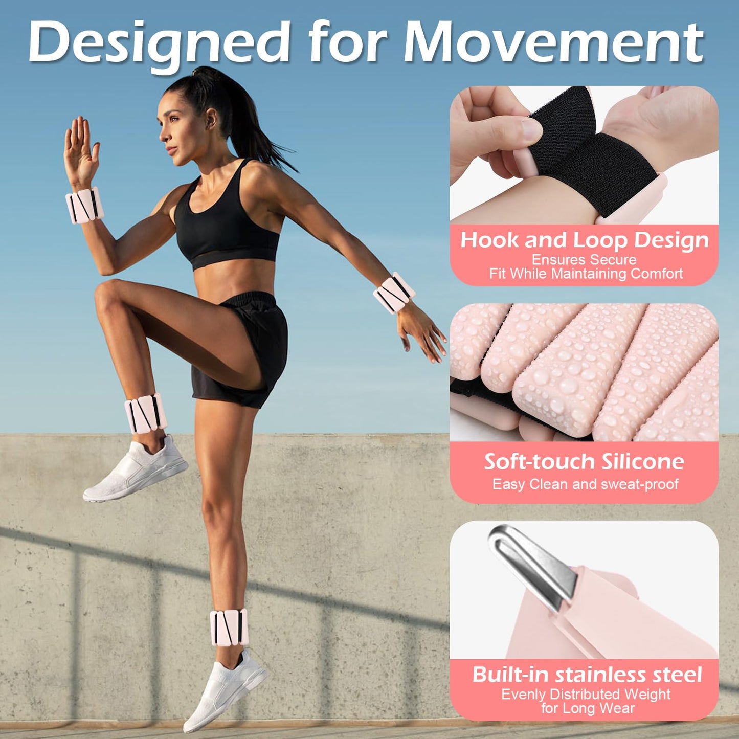 INDEPANDIA Wrist Ankle Weights for Women & Men, 2lbs Adjustable Weighted Bangles to Boost Calorie Burn & Strength, Arm & Leg Weights for Pilates, Yoga, Walking, Barre, Gym & Home Workout Blush Beige