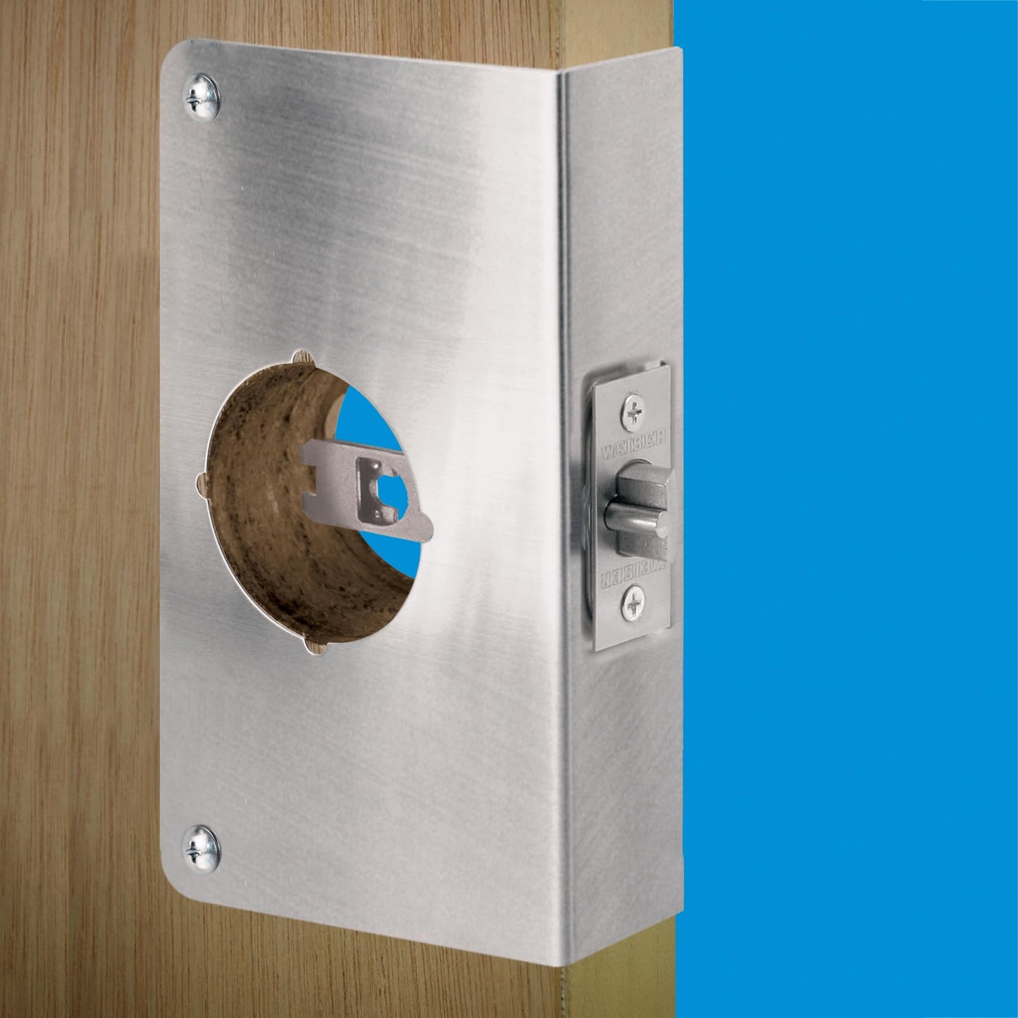 Prime-Line U 9552 Stainless Steel Lock and Door Reinforcement Plate for 1-3/4 In. Thick Doors, Stainless Steel Finish (Single Pack)