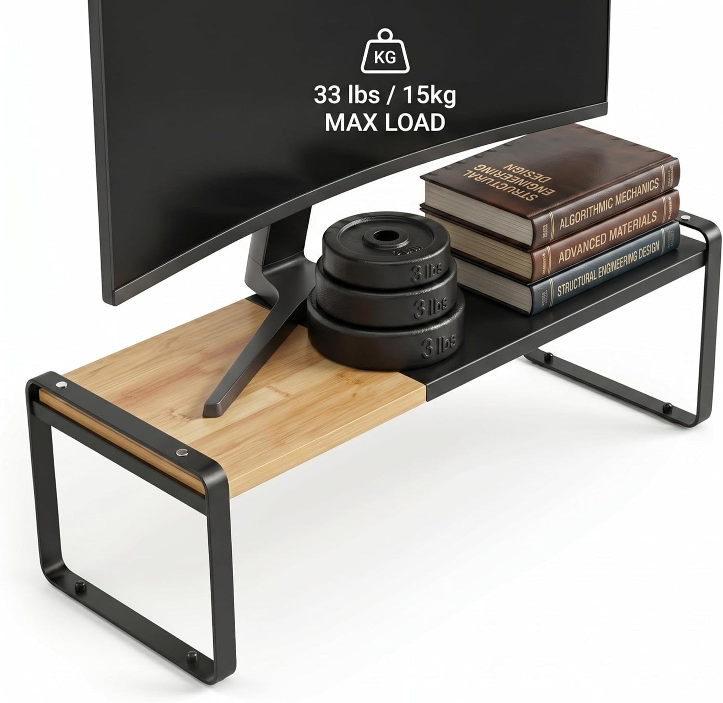 Solcasaco Expandable Desk Shelf Organizer, Sturdy Bamboo Desktop Riser for Monitor, Laptop & Office Storage, Modern
