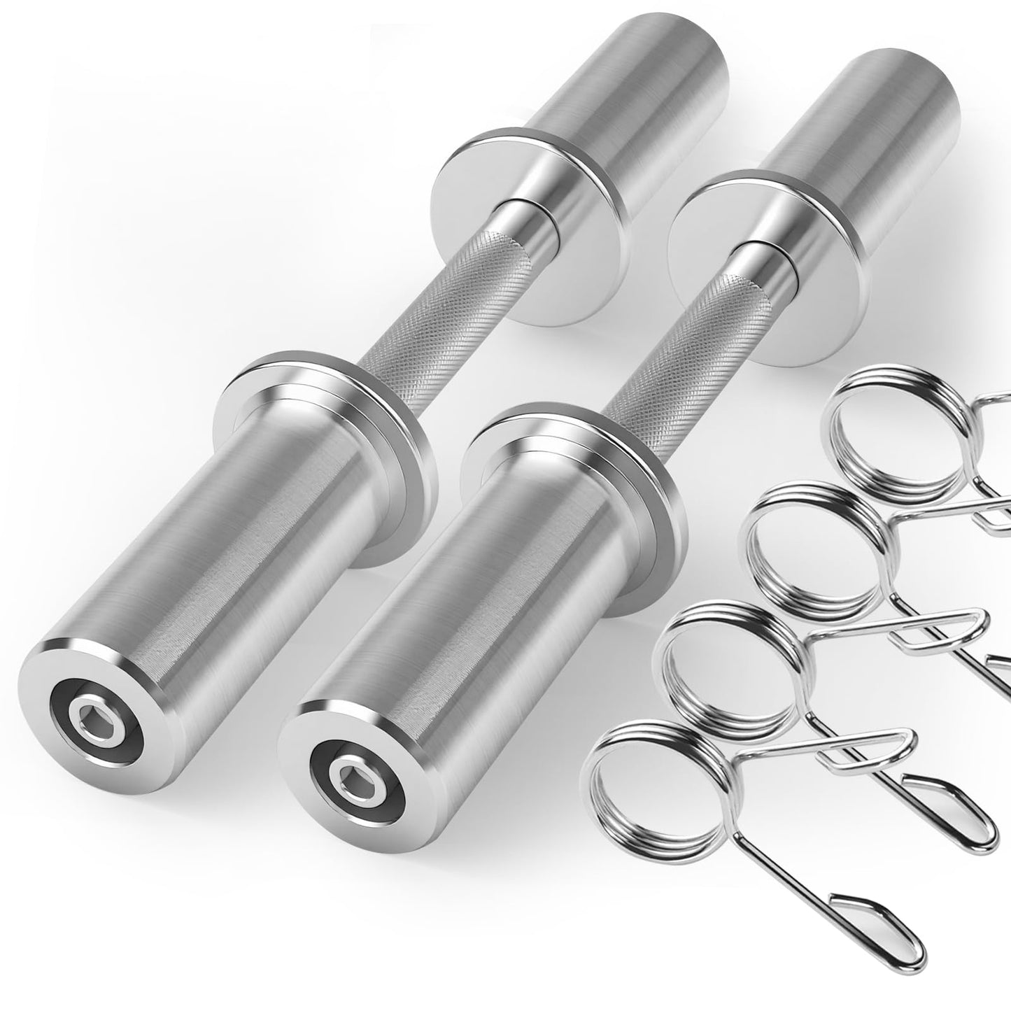 Pair of 16" Olympic Dumbbell Handles – Loadable Dumbbell Bars for 2" Olympic Weight Plates (150LBS Weight Capacity), Ideal for Home Gym Strength Training – Includes 2 Pairs of Spring Collars (Silver)