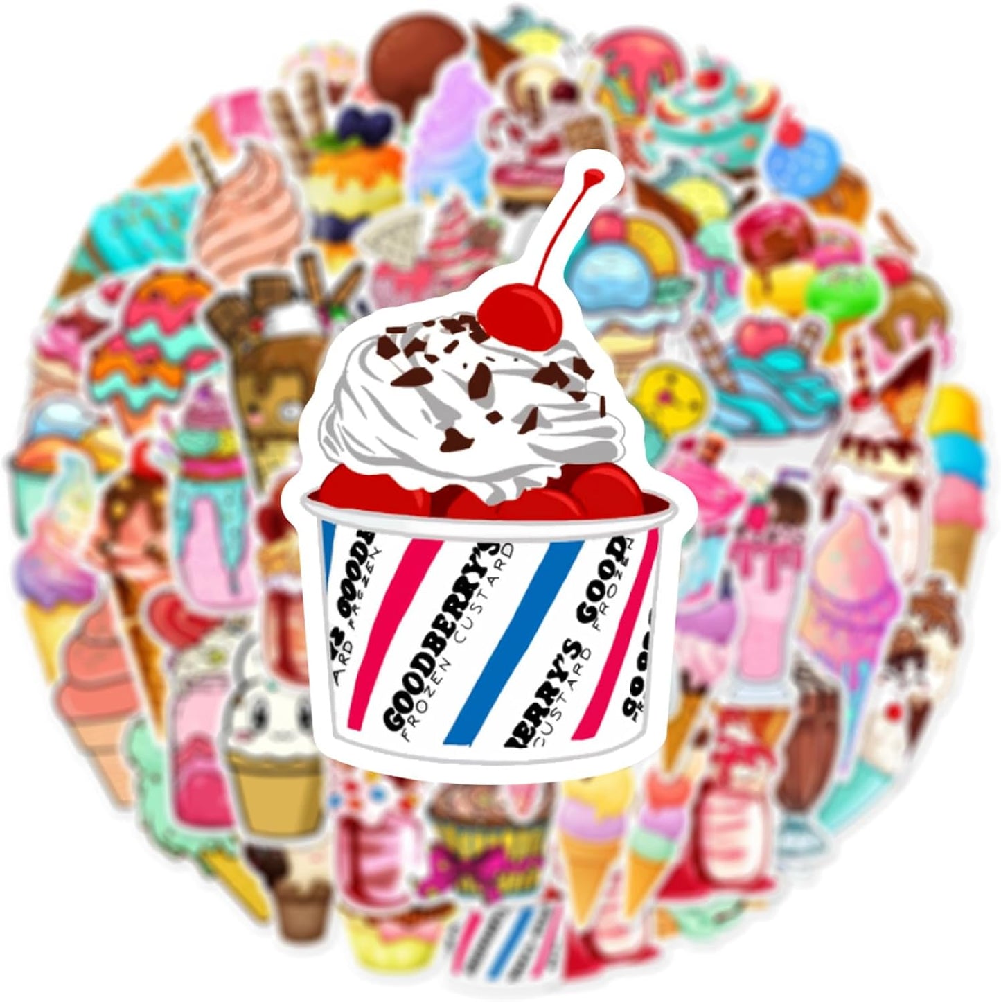 ZESHENGBD 50Pcs Ice Cream Cone Stickers Waterproof Vinyl Decals for Adult Teen Kids Cup Water Bottles Laptop Luggage