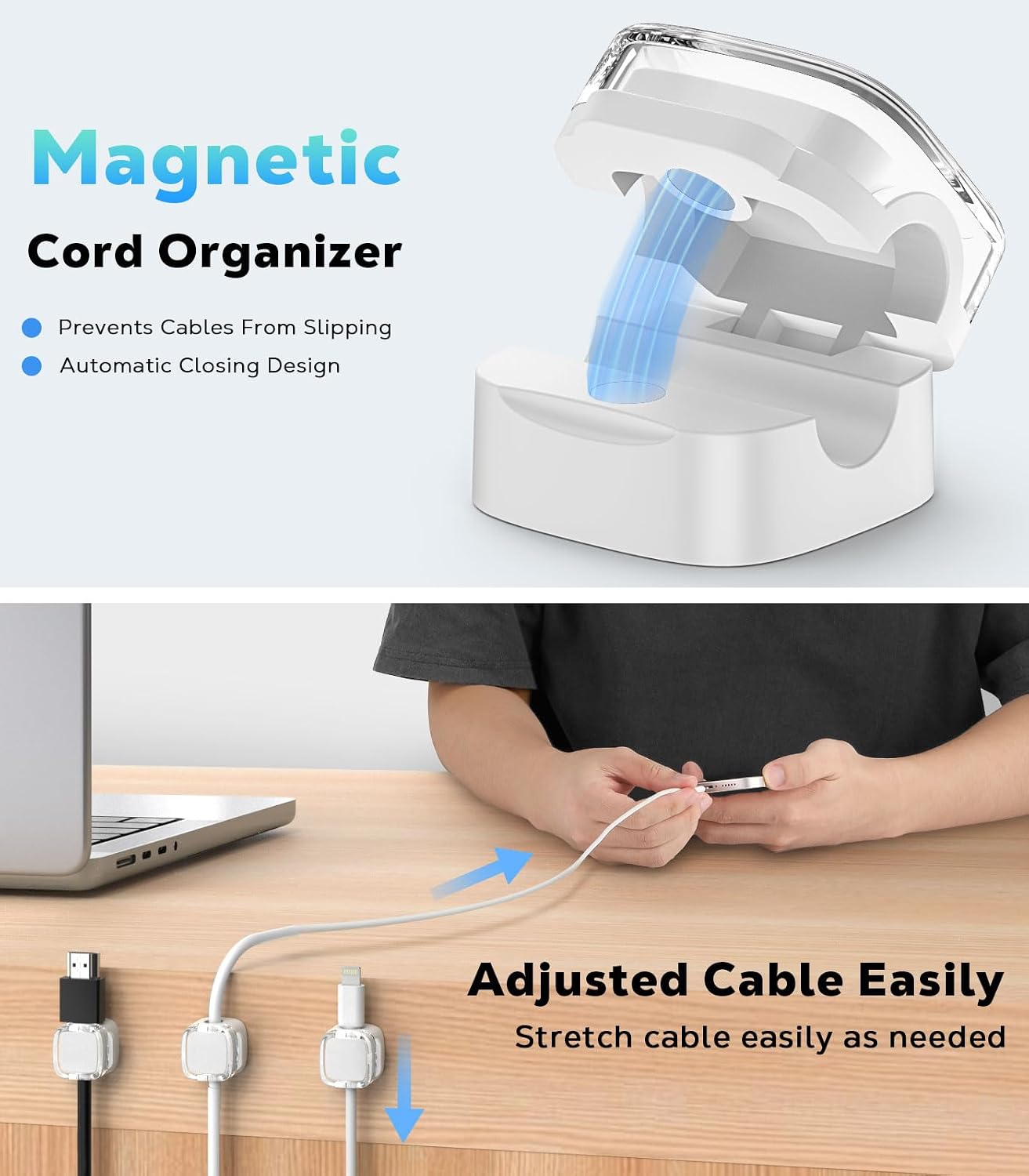 MoKo 6 Pack Magnetic Cable Clips, Under Desk Cable Management, Adhesive Magnetic Cord Holder, Magnetic Cord Organizer