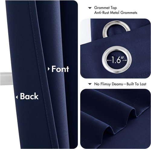 MIULEE Navy Blue Blackout Curtains - Thermal Insulated Room Darkening Drapes | 64-Inch Length, 2 Panels