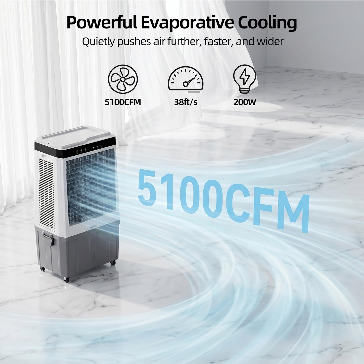 Uthfy 45" Portable Evaporative Air Cooler, 5100 CFM Swamp Cooler Air Conditioner with 16.5 Gal Detachable Water Tank, Remote, 12H Timer, 120 Oscillation, Outdoor Cooling Fan for Garage, Patio