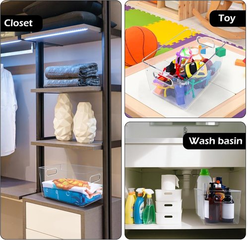 Clear Plastic Storage Bins 8 Pack - Versatile Pantry Organizers for Kitchen, Bathroom & Home