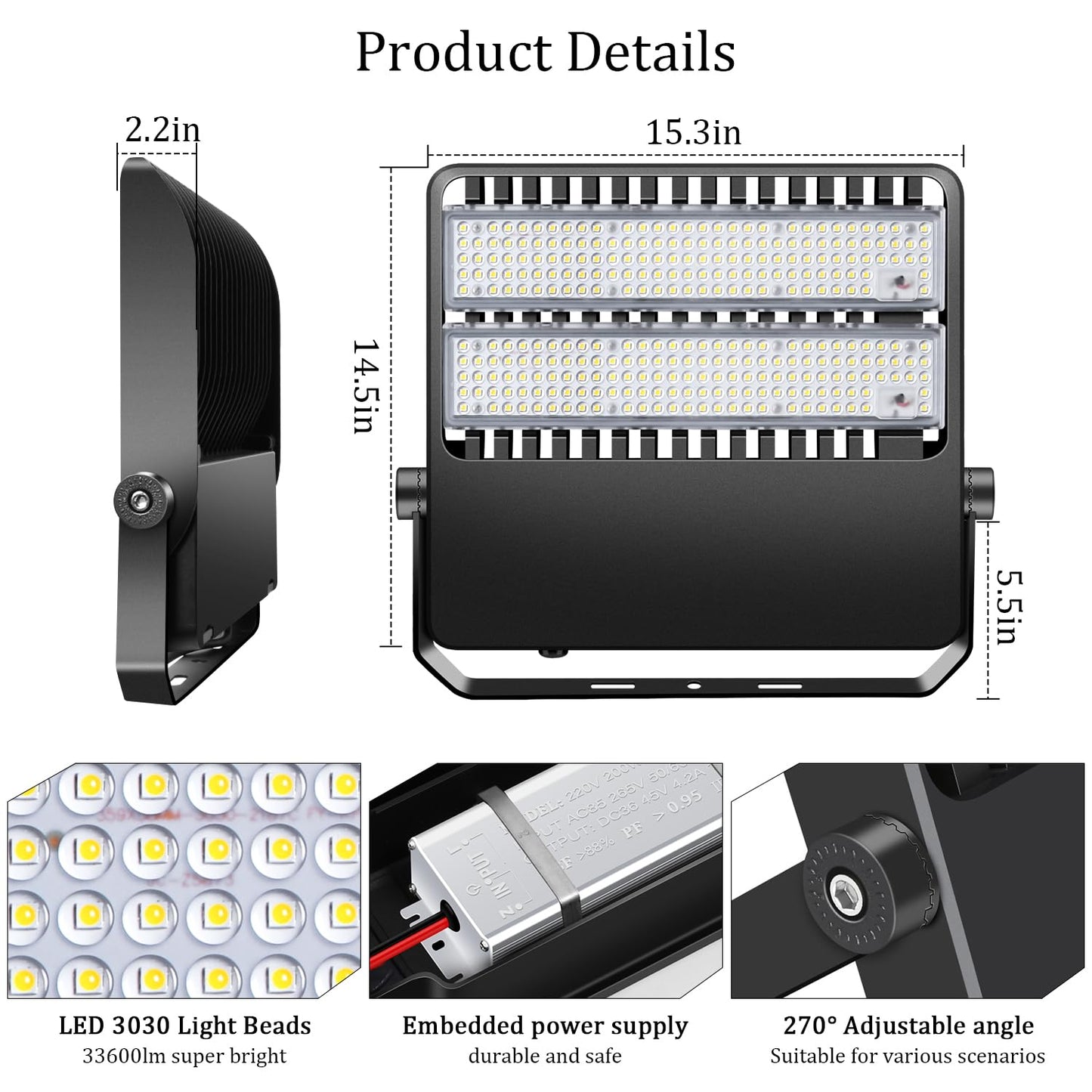 BIRITALO 240W LED Stadium Flood Lights Outdoor 36000LM Super Bright Yoke Wall Mount Parking Lot floodlights 5000K 100V-277V Commercial IP65 Waterproof 240 Watt Shoebox Barn Lamp for Arena Court