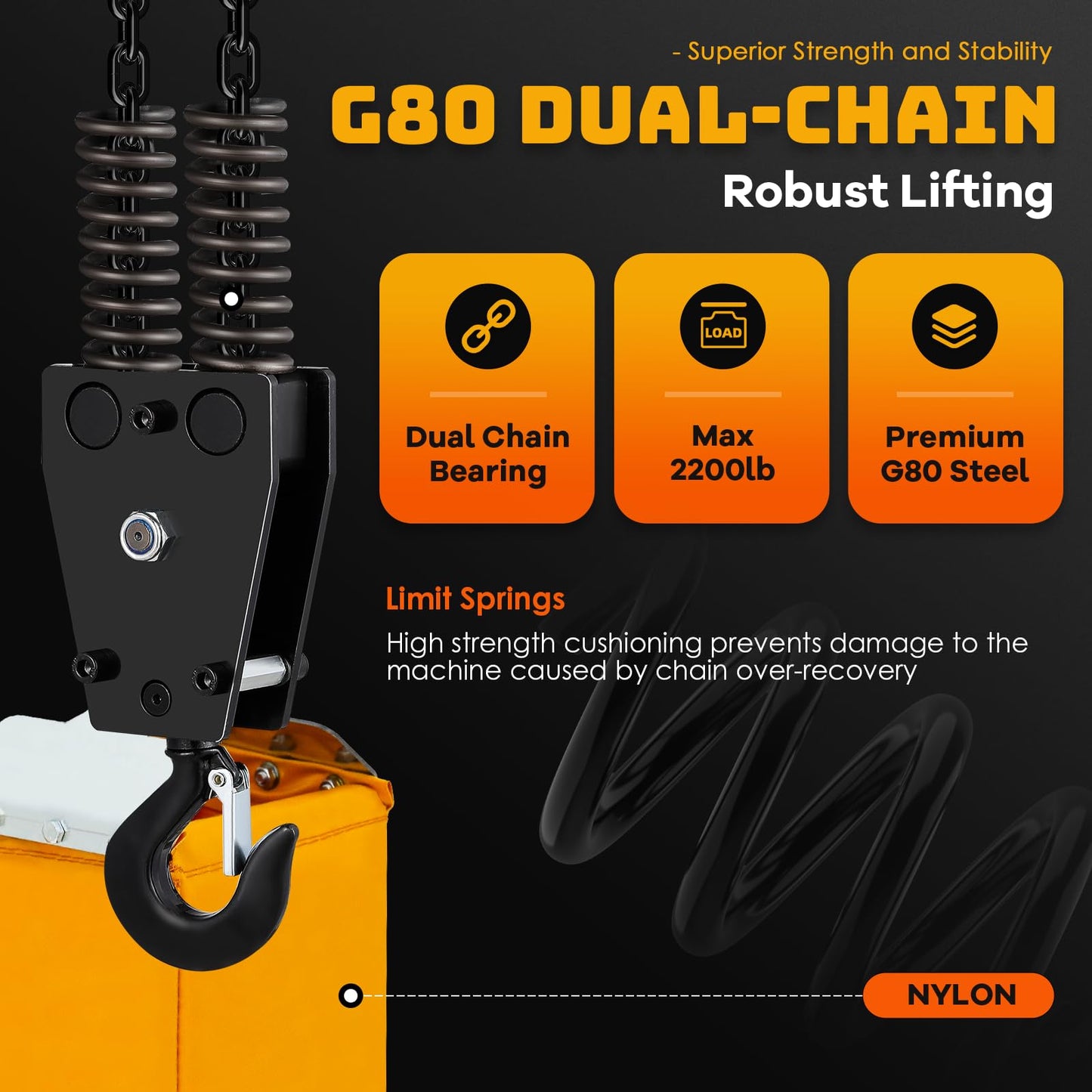 Mxmoonant 2200lb Electric Chain Hoist, G80 Double Chain 15ft Lifting Height, 1 Ton Overhead Power Crane Hoist w/19.7ft Wire Control & Emergency Stop for Garage Warehouse Factories 110V