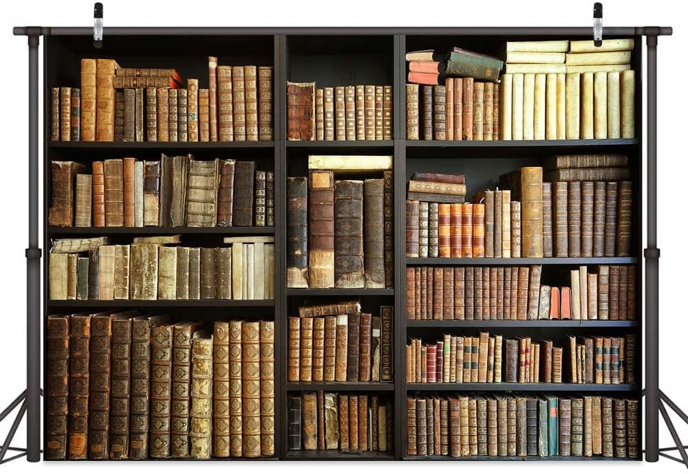 Etsyoki 8X6FT Brown Bookshelf Backdrop Library Modern Retro Bookcase Photography Backdrops Home Office Zoom Meeting