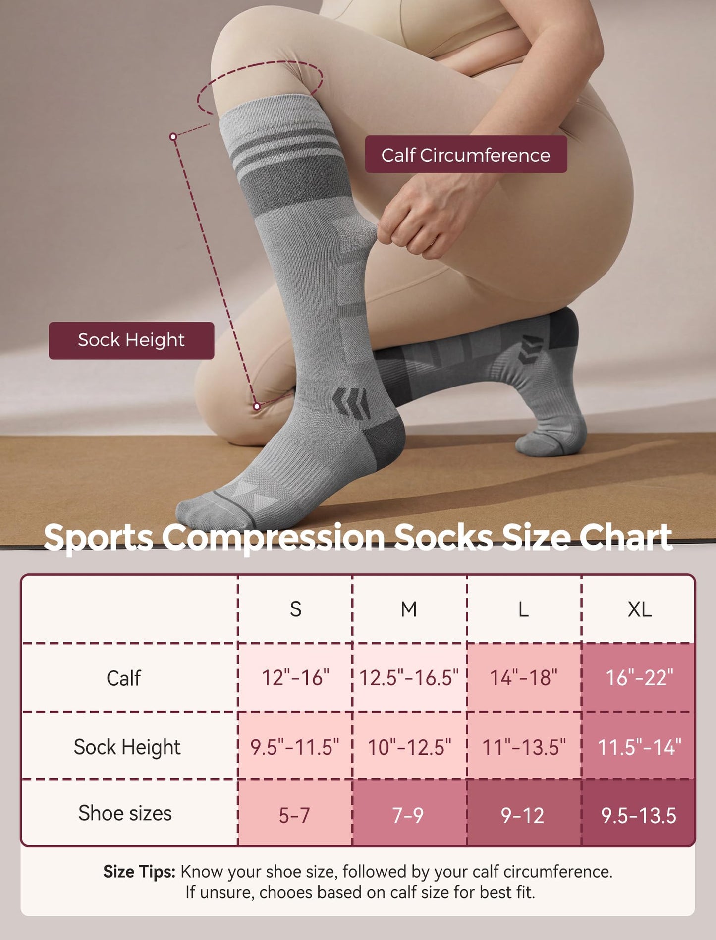 Momcozy Compression Socks for Women, 20-30mmHg Knee High Athletic Support Socks for Running, Travel, Flying, Yoga & Workouts 2 Pairs