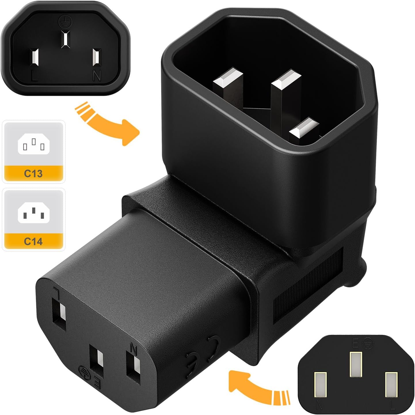 Vellcon 320 C14 C13 90 3Pole 90Degree IEC to Power Adapter PDU Plug/Socket Down Degree Wall-Mounted LCD TV AC Connector
