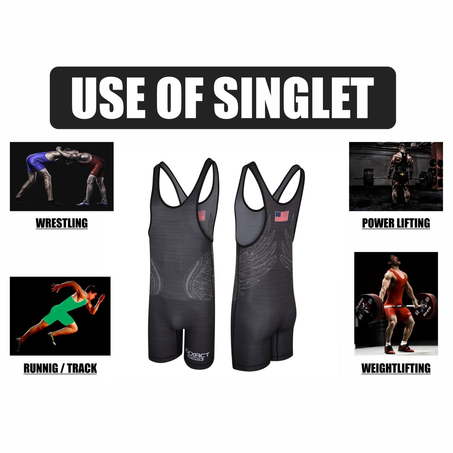 Exxact Sports Reversible Men's Wrestling Singlet, High-Performance Powerlifting Singlet, Wrestling Singlets for Men (Black/Gray, AS)