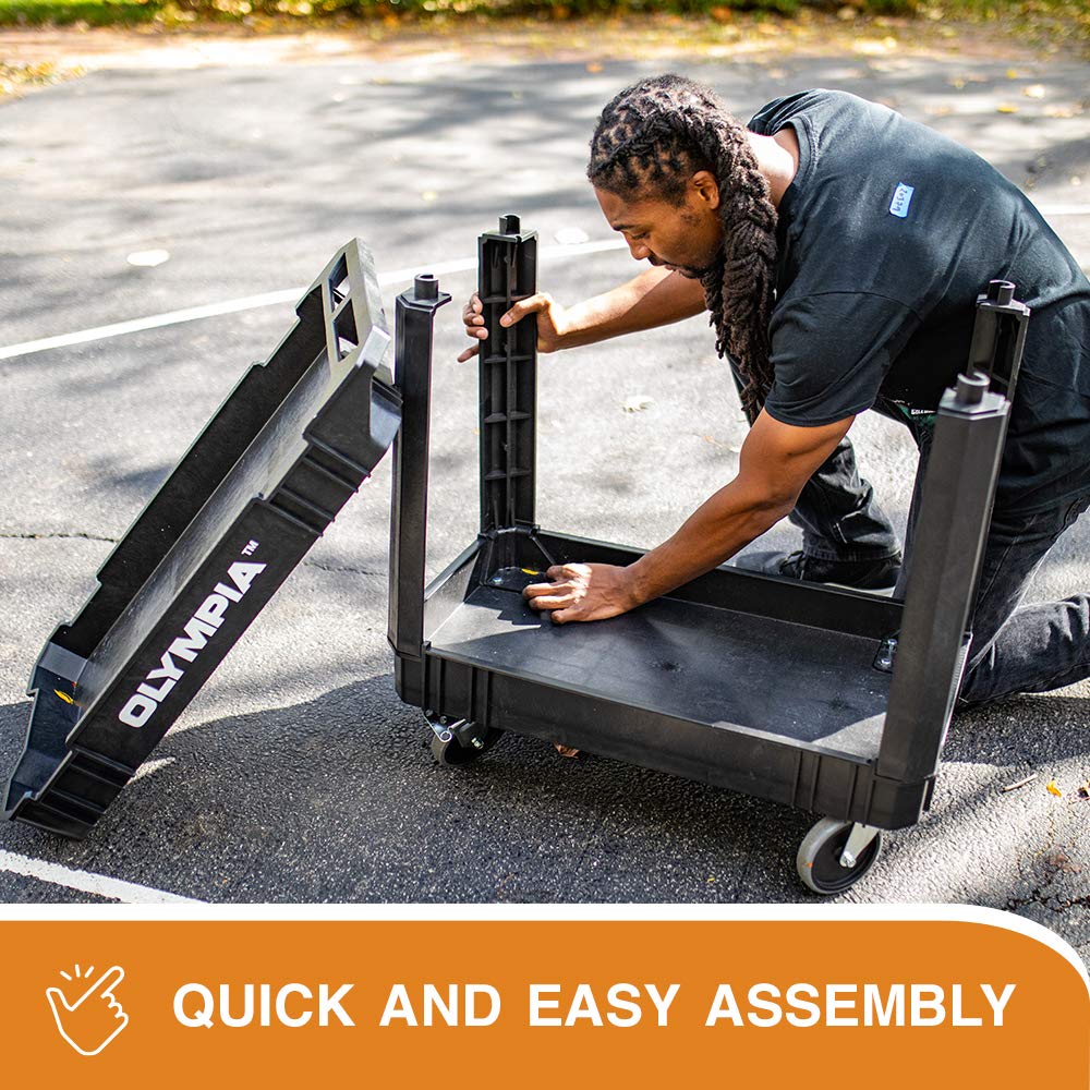 Olympia Tools 2 Tier Rolling Carts with Wheels – 500lbs Heavy Duty Utility Cart, Locking Swivel Wheels – Work Cart for Garage, Service & Industrial Use, Built-in Ruler