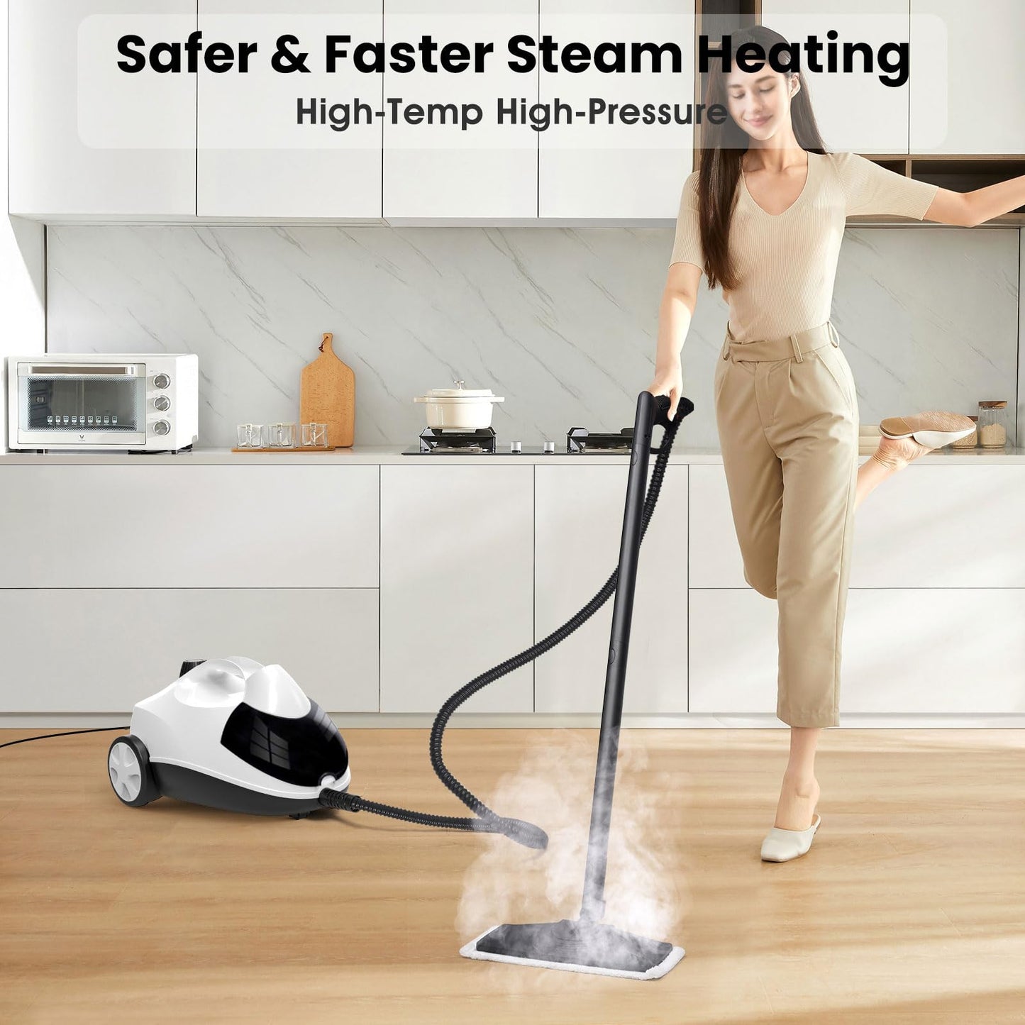 Steam Cleaner 1.5L Steamer for Cleaning Fast Heating 6-in-1 Multi-Surface with 8 Accessories UL499 Certified